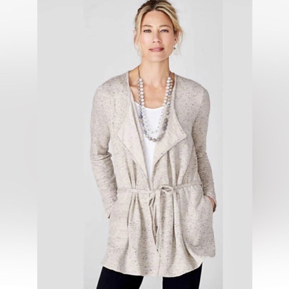 Pure Jill J. Jill Wrap Cardigan Sweater Size Large Heather Gray Belted Tie Waist
